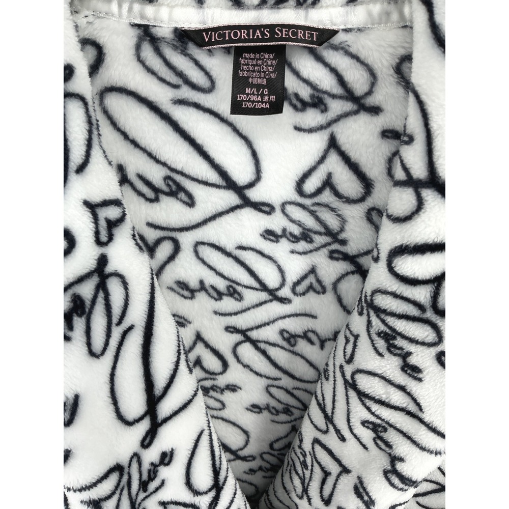 Victoria's Secret Plush Oversized Robe LOVE Script Womens Black White Medium Y2K - Picture 6 of 8